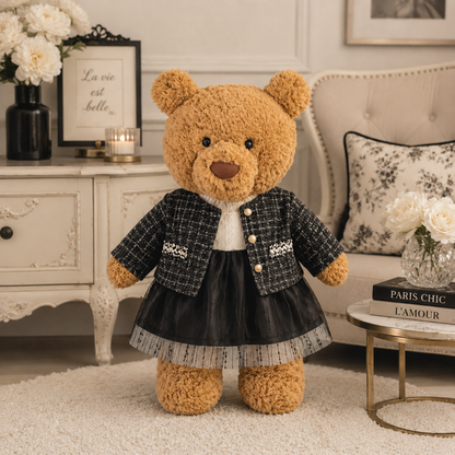 Black Tweed & Black Tulle Dress for Bartholomew Bear Plush – 14-Inch Outfit