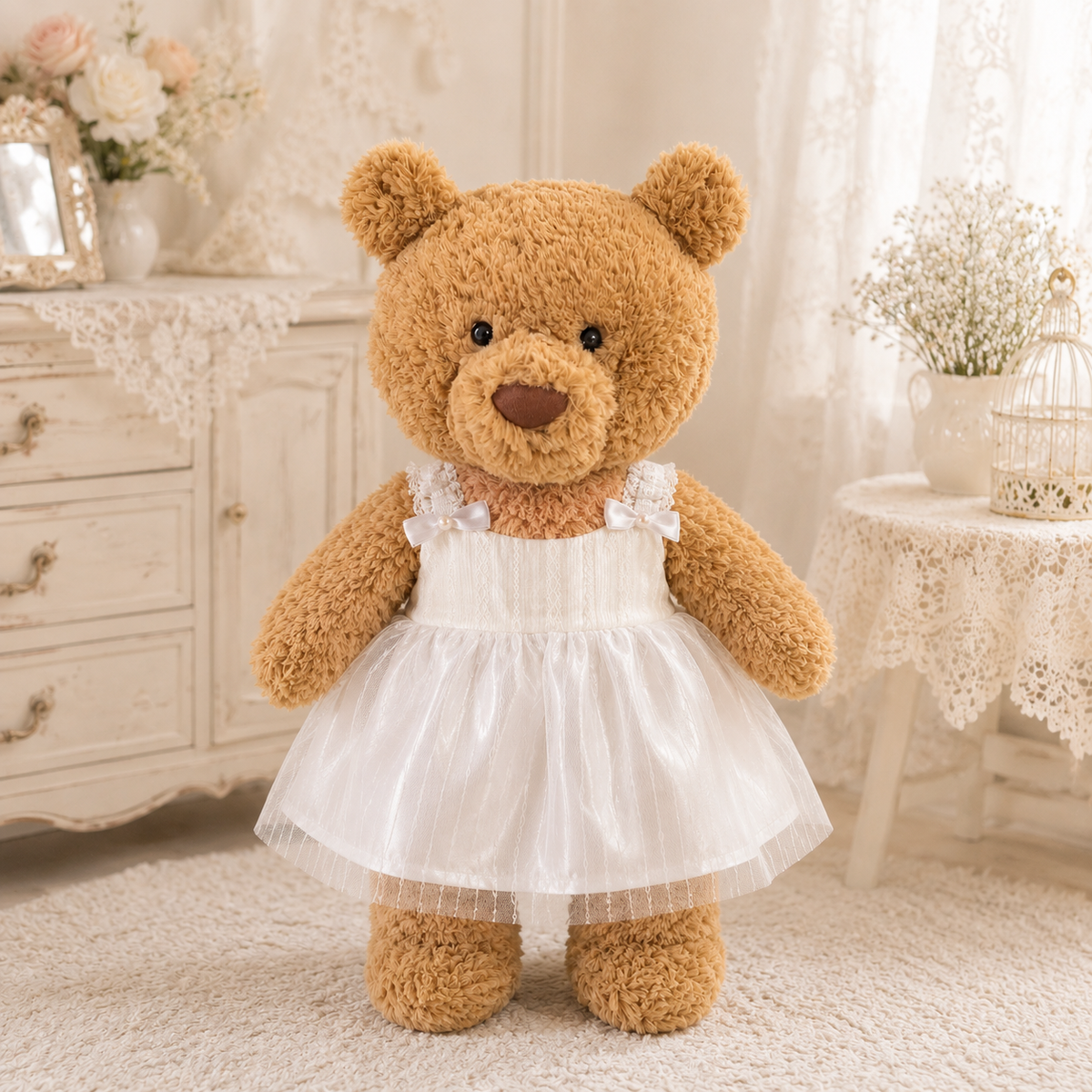 White Tulle Dress for Bartholomew Bear Plush – 14-Inch Outfit