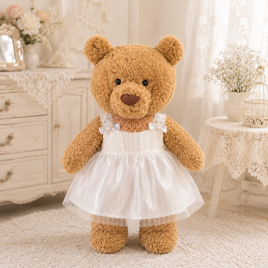 Large Bartholomew Bear & 16" Plush Clothes Outfit - White Tulle Dress