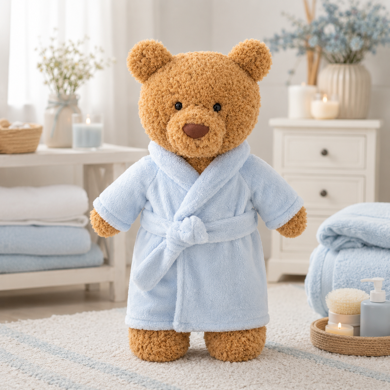 Large Bartholomew Bear & 16" Plush Clothes Outfit - Light Blue Bathrobe
