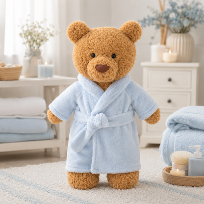 Large Bartholomew Bear & 16" Plush Clothes Outfit - Light Blue Bathrobe
