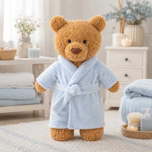 Large Bartholomew Bear & 16" Plush Clothes Outfit - Light Blue Bathrobe