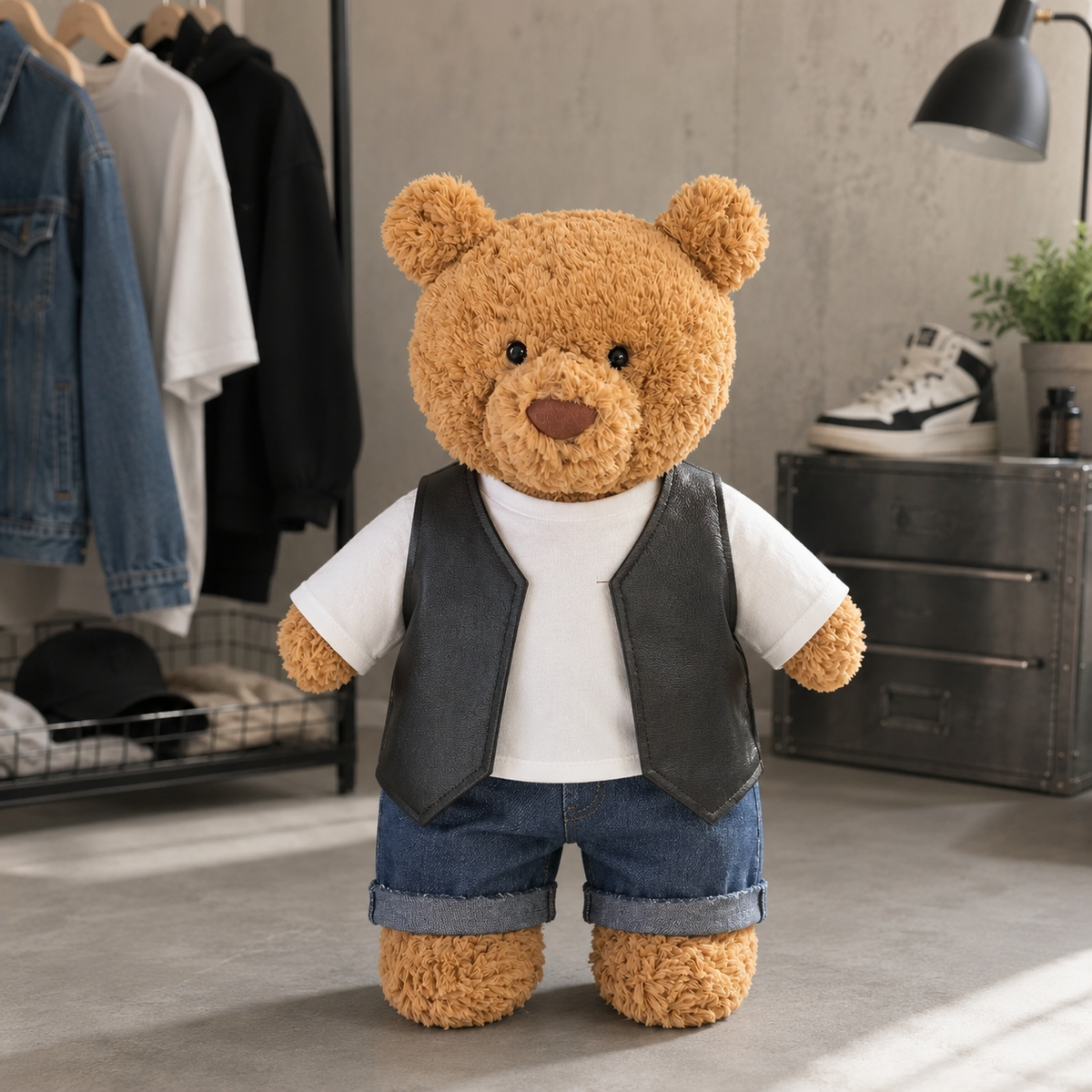 Black Vest & Jeans 3-Piece Outfit Set for Bartholomew Bear Plush – 14-Inch Outfit