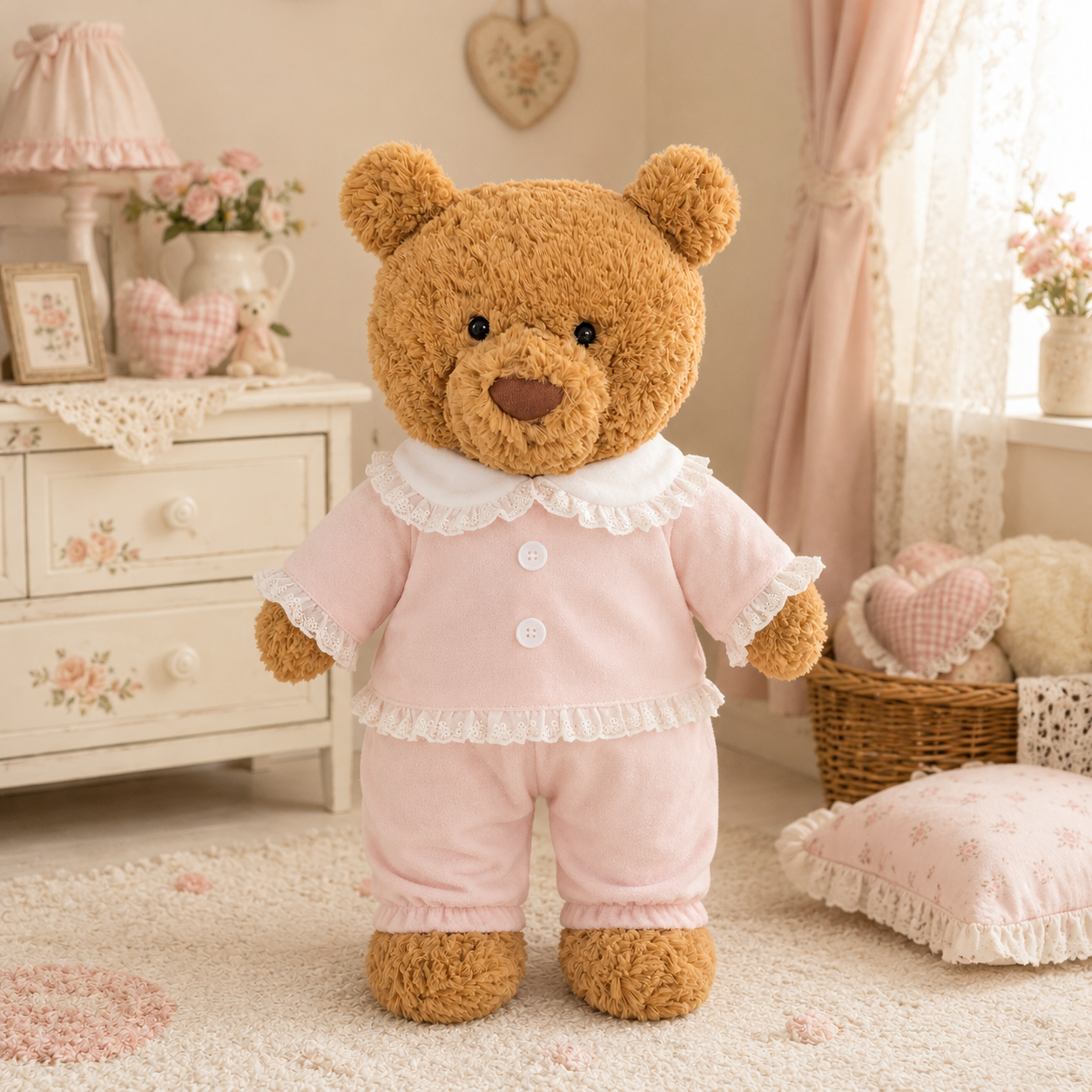 Large Bartholomew Bear & 16" Plush Clothes Outfit - Pink Pajama 2-Piece Set