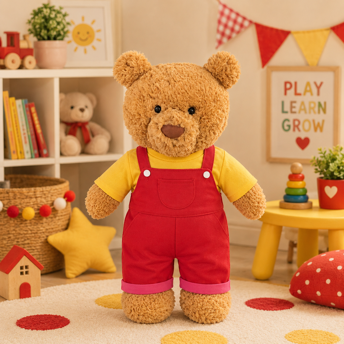 Red Overalls & Yellow T-Shirt Outfit for Bartholomew Bear Plush – 14-Inch Outfit