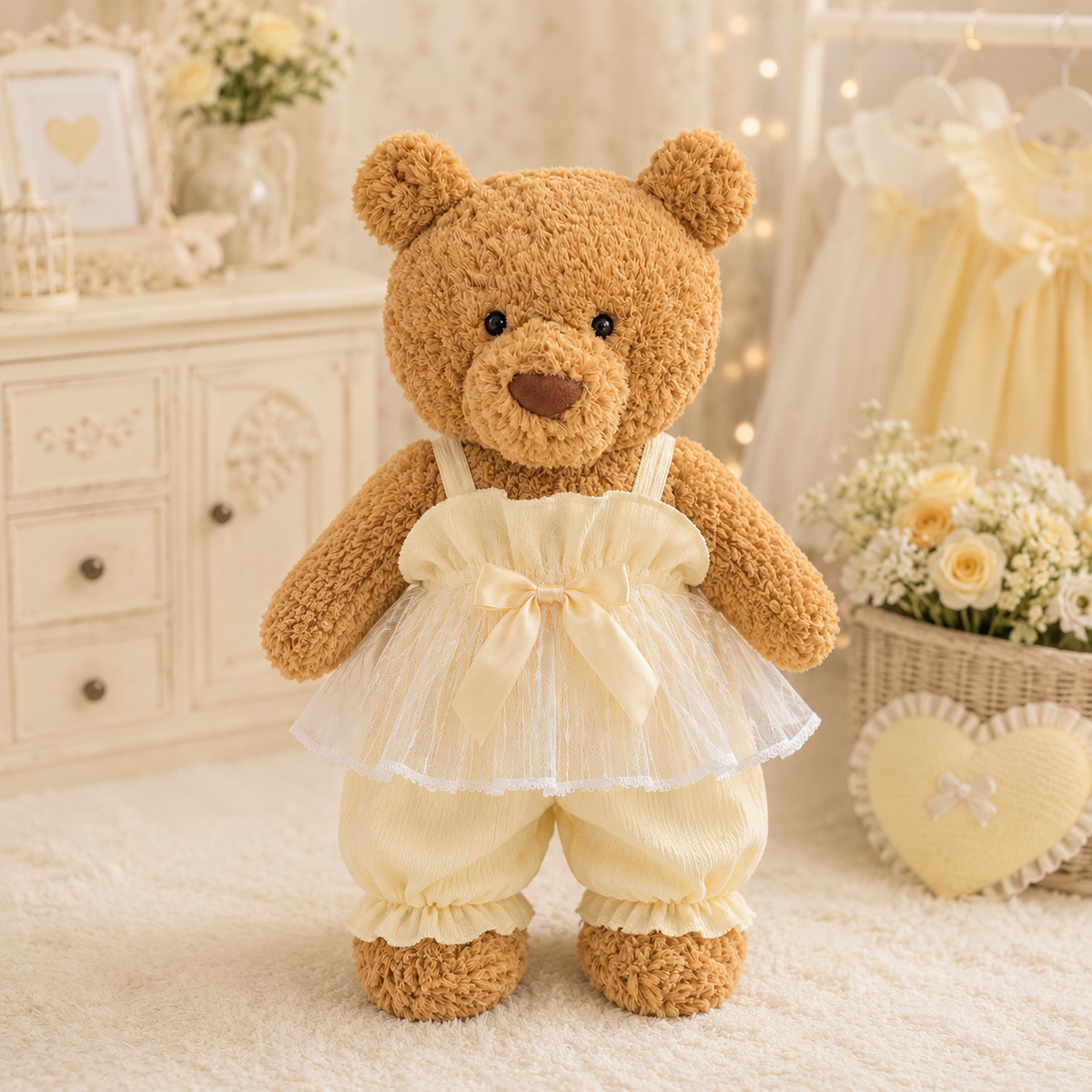 Yellow Bow Romper Dress for Bartholomew Bear Plush – 14-Inch Outfit