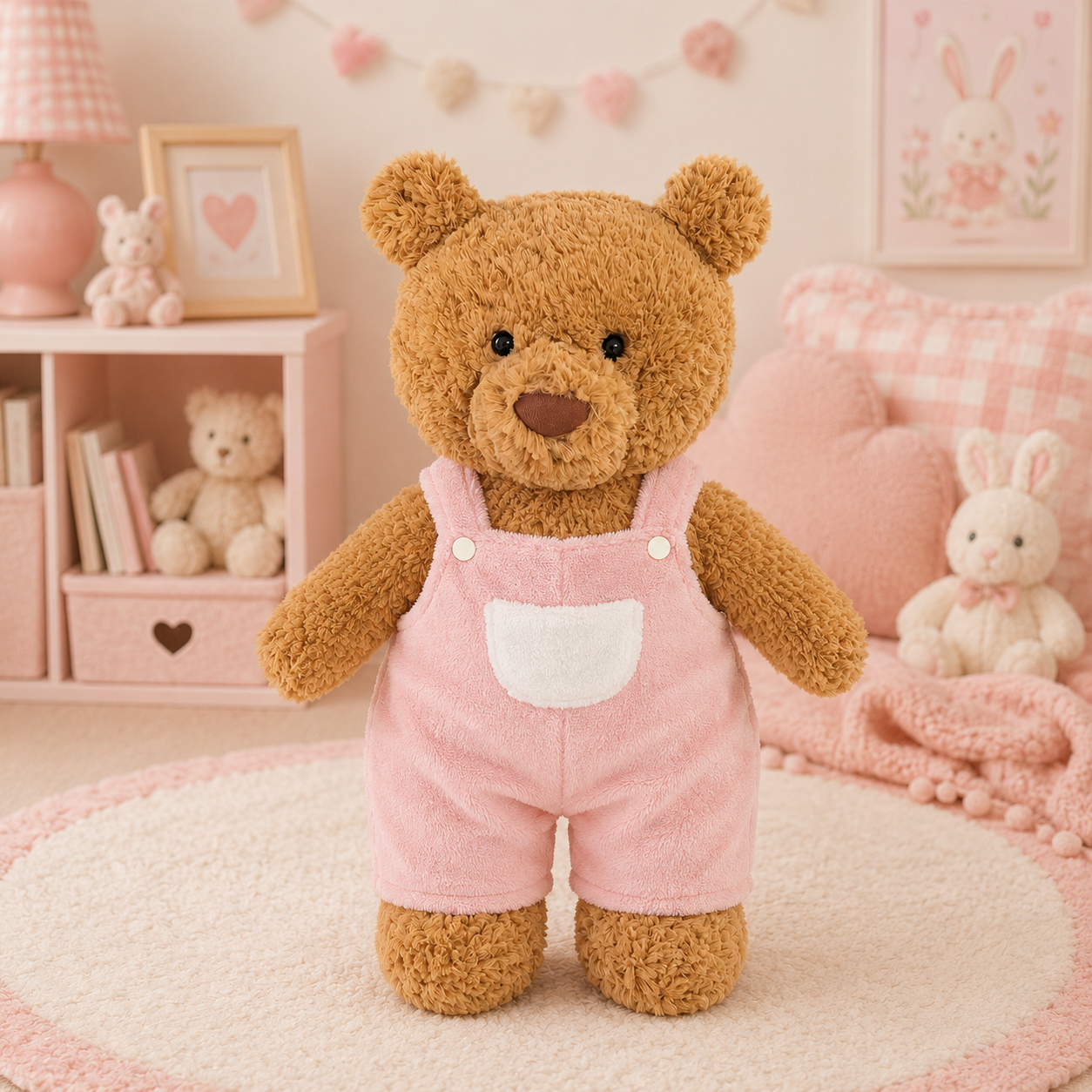 Large Bartholomew Bear & 16" Plush Clothes Outfit - Pink Cuffed Overalls