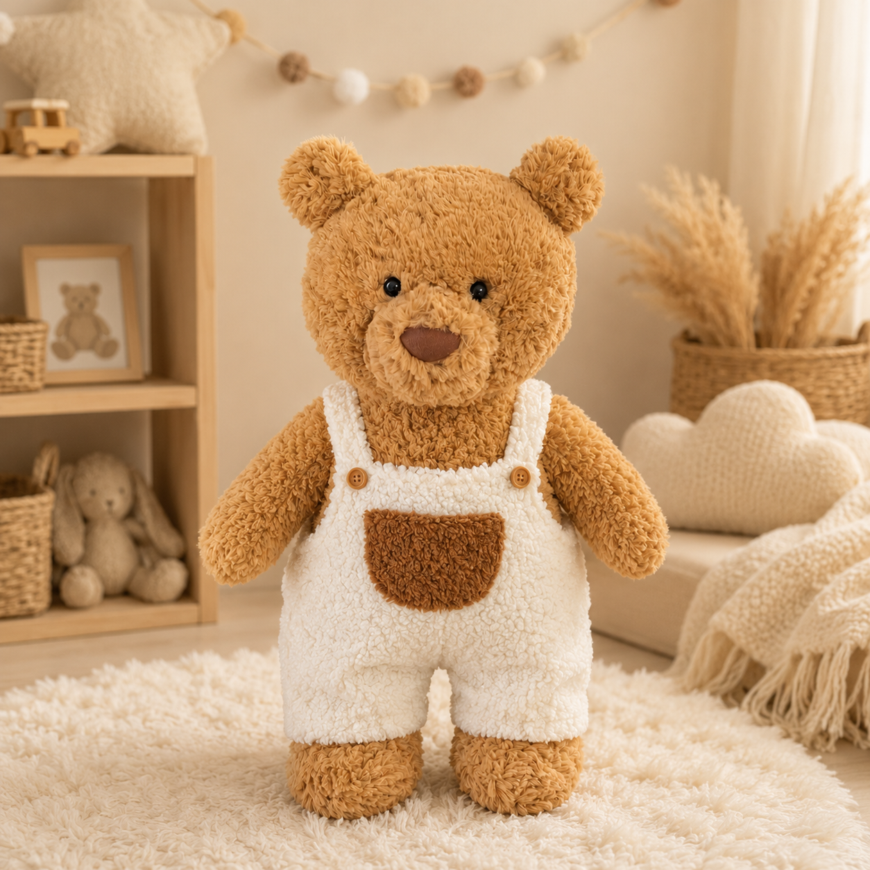 Large Bartholomew Bear & 16" Plush Clothes Outfit - White Cuffed Overalls
