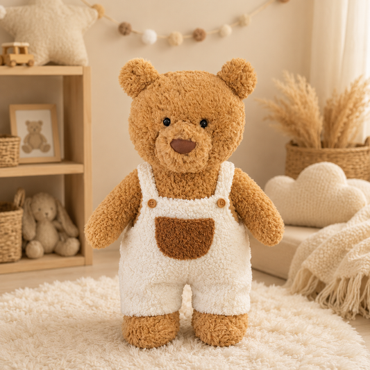 Large Bartholomew Bear & 16" Plush Clothes Outfit - White Cuffed Overalls