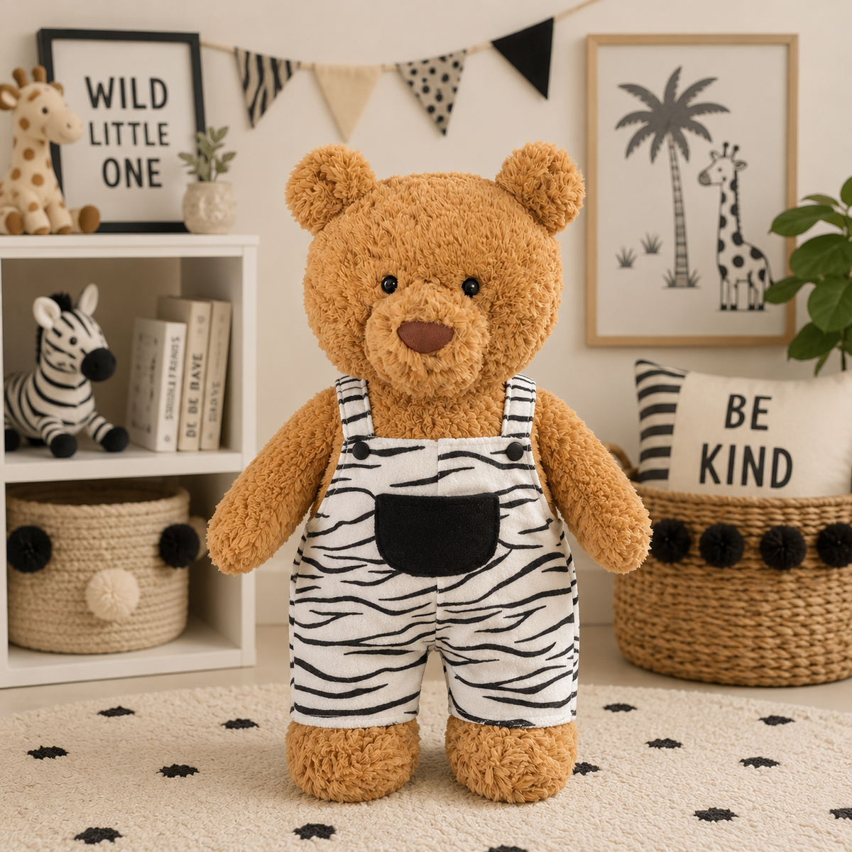 Zebra Straight-Leg Overalls for Bartholomew Bear Plush – 14-Inch Outfit
