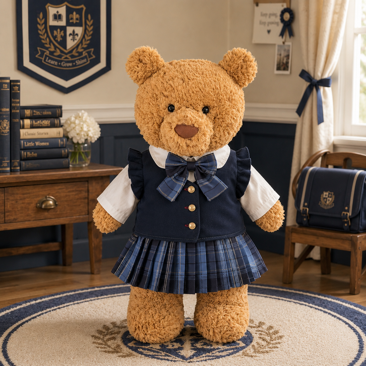 Blue Knit Faux Two-Piece Jk Uniform for Bartholomew Bear Plush – 14-Inch Outfit