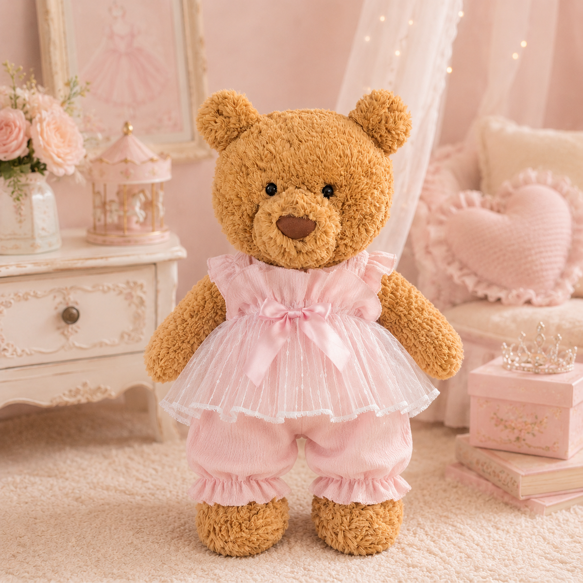 Pink Bow Romper Dress for Bartholomew Bear Plush – 14-Inch Outfit