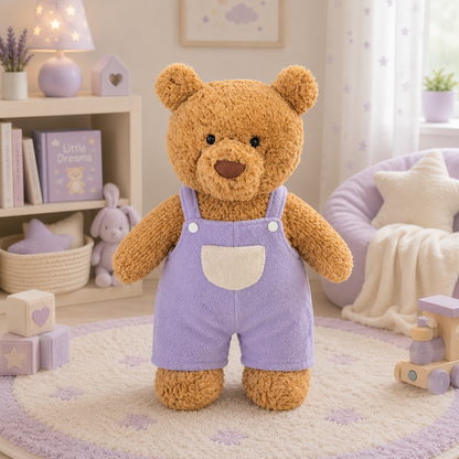 Purple Straight-Leg Overalls for Bartholomew Bear Plush – 14-Inch Outfit