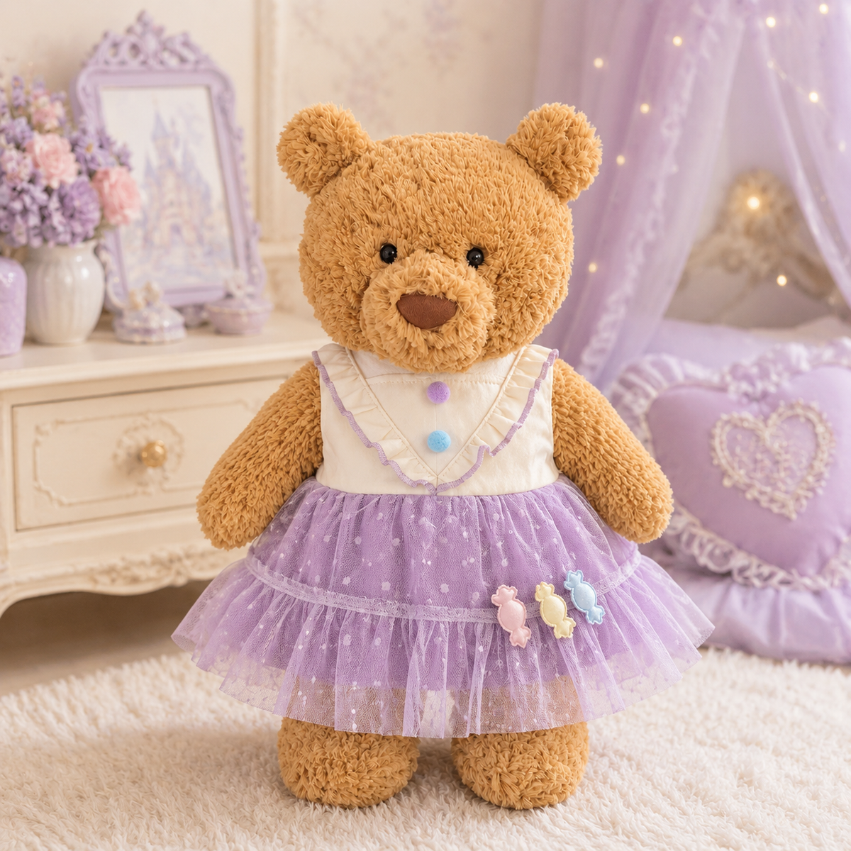Candy Lavender Tulle Dress for Bartholomew Bear Plush – 14-Inch Outfit