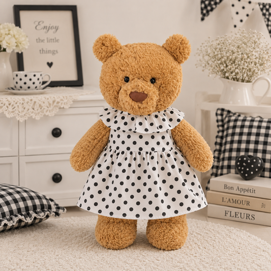 Large Bartholomew Bear & 16" Plush Clothes Outfit - Polka Dot Dress