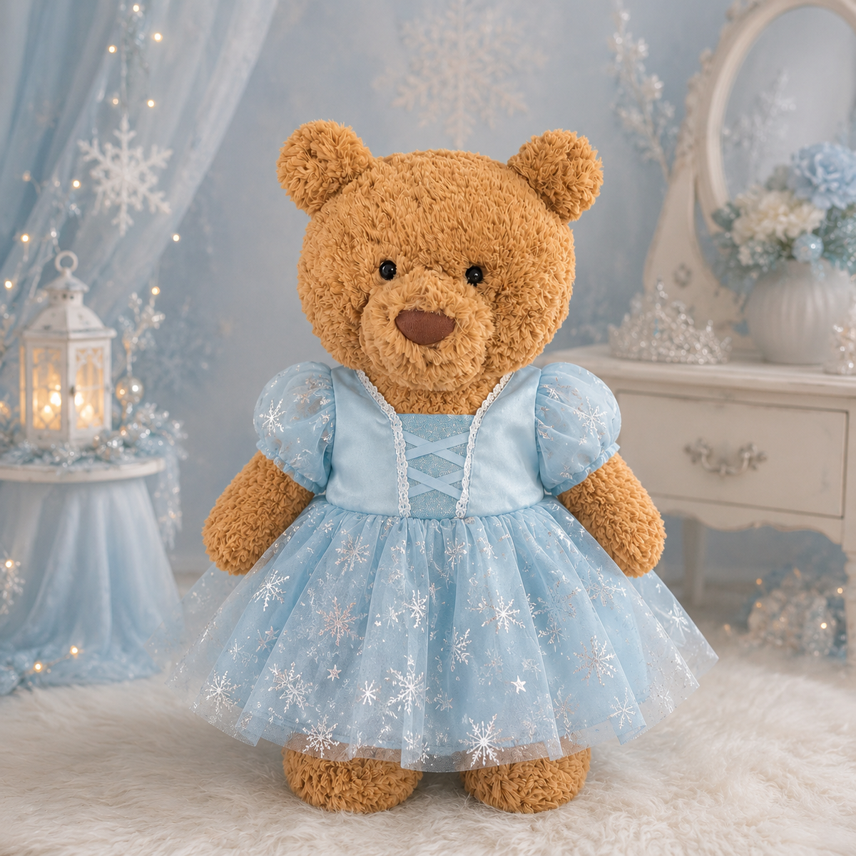 Light Blue Gold Foil Princess Dress for Bartholomew Bear Plush – 14-Inch Outfit
