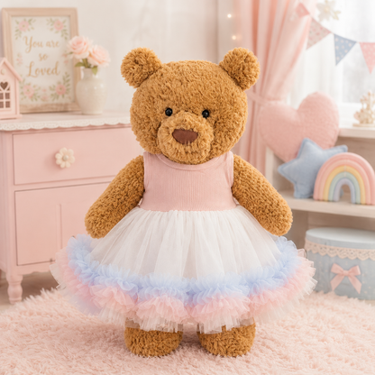 Pink Ribbed Tulle Dress for Bartholomew Bear Plush – 14-Inch Outfit