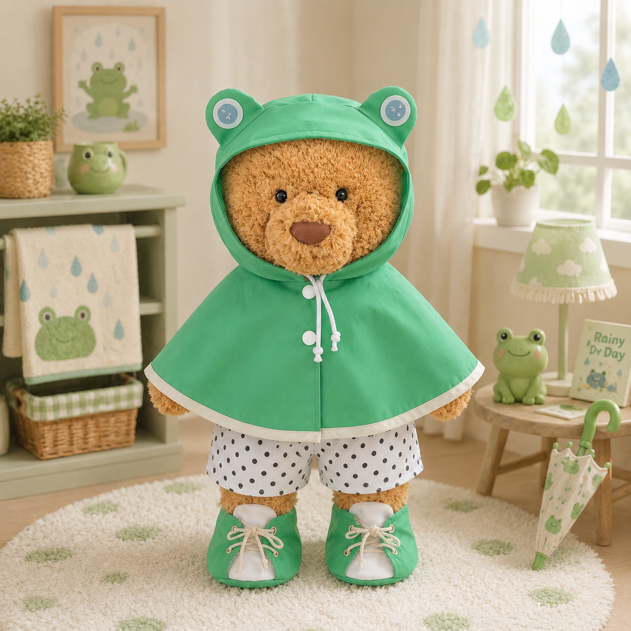 Large Bartholomew Bear & 16" Plush Clothes Outfit - Frog Raincoat Outfit Set