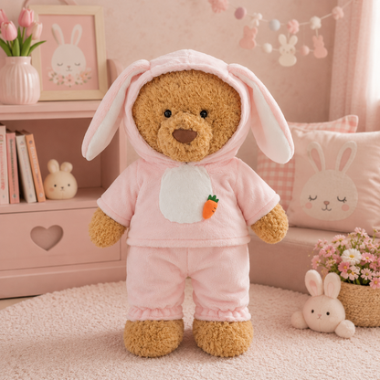 Pink Bunny Ear Pajama Set for Bartholomew Bear Plush – 14-Inch Outfit