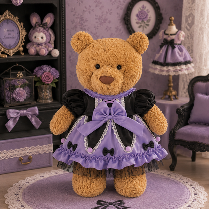 Purple Lolita Puffy Dress for Bartholomew Bear Plush – 14-Inch Outfit