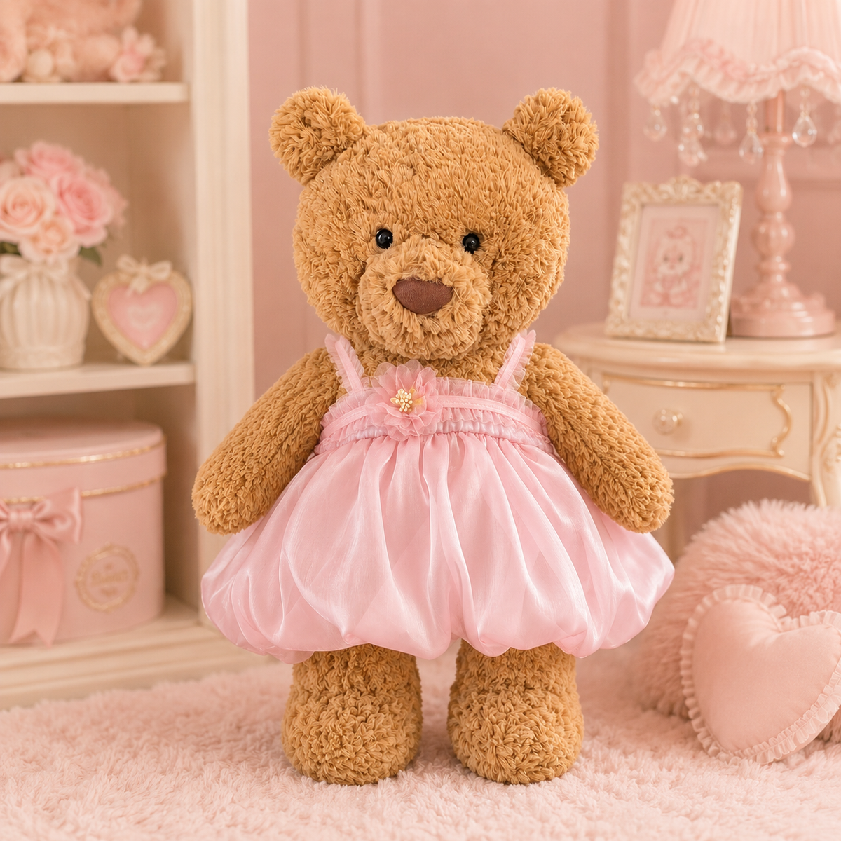 Pink Organza Puffy Dress for Bartholomew Bear Plush – 14-Inch Outfit