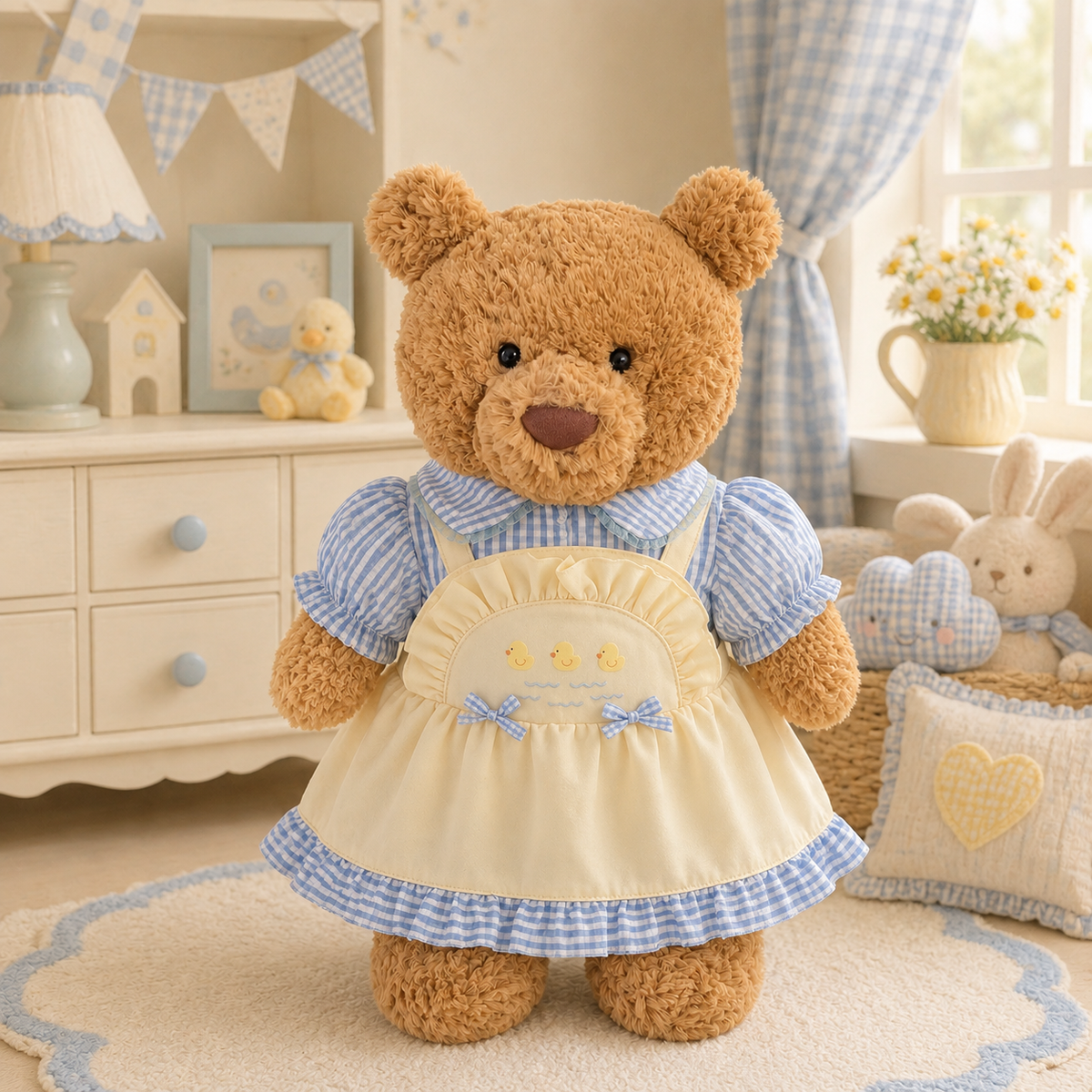 Duck Blue Plaid Dress for Bartholomew Bear Plush – 14-Inch Outfit