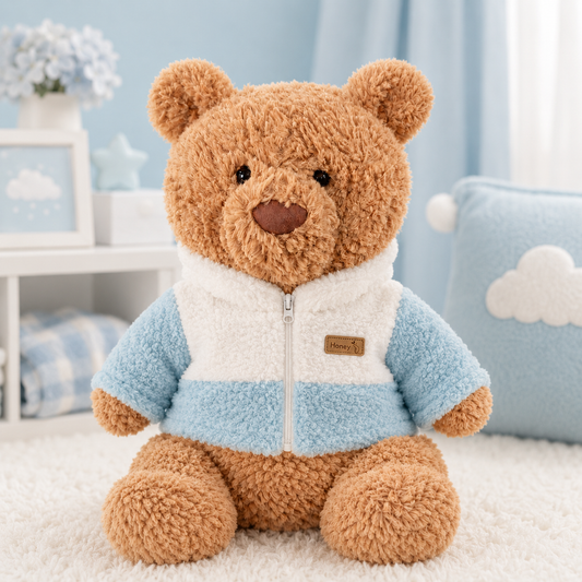 Large Bartholomew Bear & 16" Plush Clothes Outfit - Blue & White Colorblock Jacket