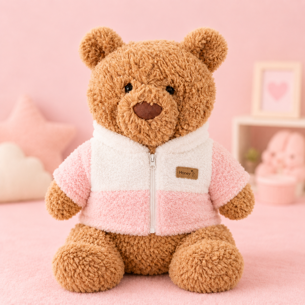 Large Bartholomew Bear & 16" Plush Clothes Outfit - Pink & White Colorblock Jacket