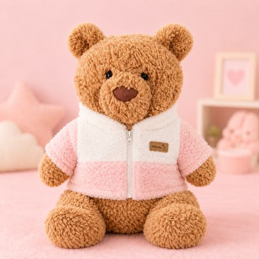 Large Bartholomew Bear & 16" Plush Clothes Outfit - Pink & White Colorblock Jacket