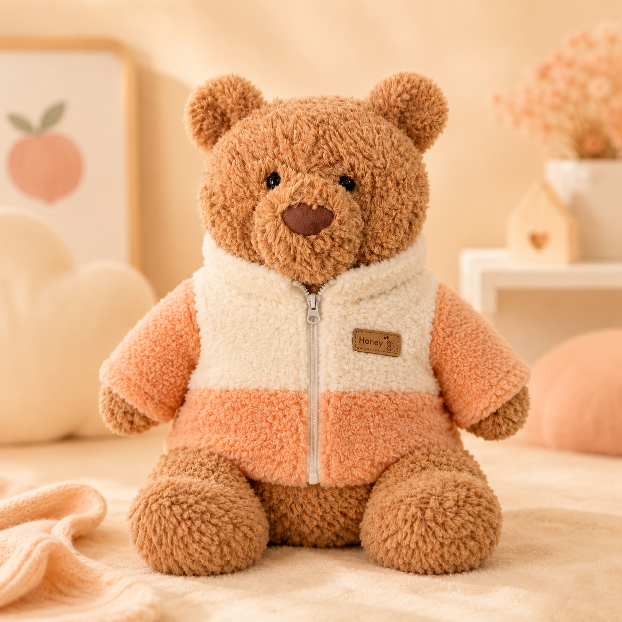 Large Bartholomew Bear & 16" Plush Clothes Outfit - Orange & White Colorblock Jacket