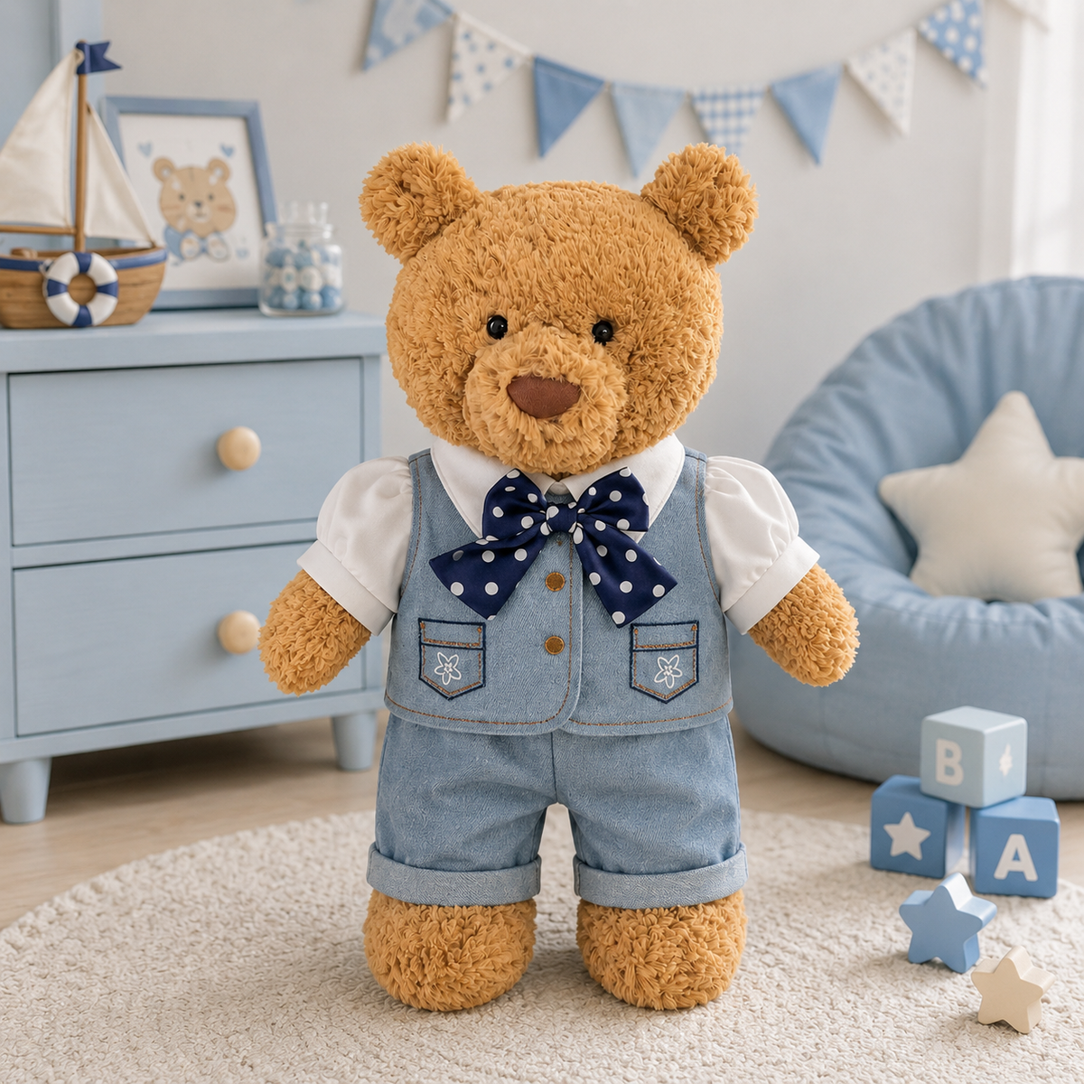 Women's Denim 2-Piece Outfit Set for Bartholomew Bear Plush – 14-Inch Outfit