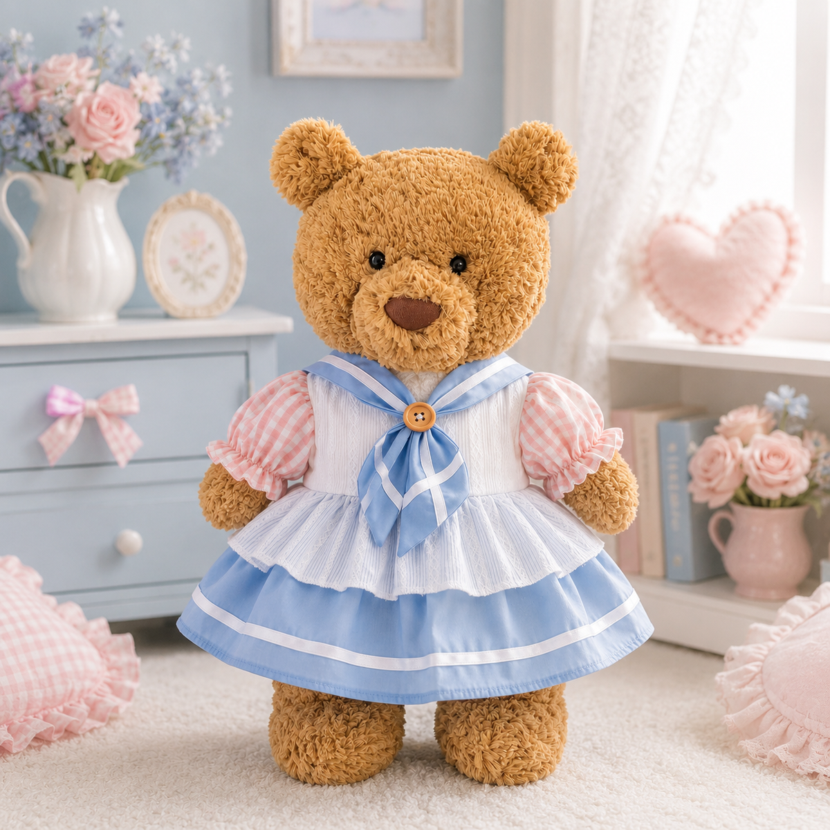 Blue & White Sailor Dress for Bartholomew Bear Plush – 14-Inch Outfit