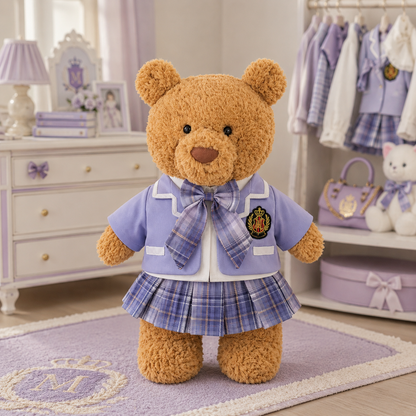 Light Blue Plaid Jk Uniform 3-Piece Outfit Set for Bartholomew Bear Plush – 14-Inch Outfit