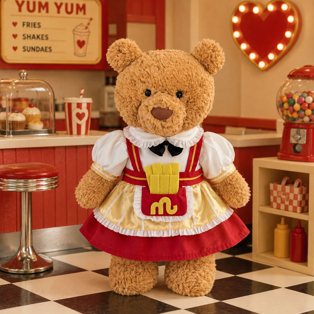 French Fries Puffy Dress for Bartholomew Bear Plush – 14-Inch Outfit