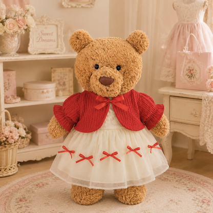 Red Bow Tulle Dress 2-Piece Outfit Set for Bartholomew Bear Plush – 14-Inch Outfit