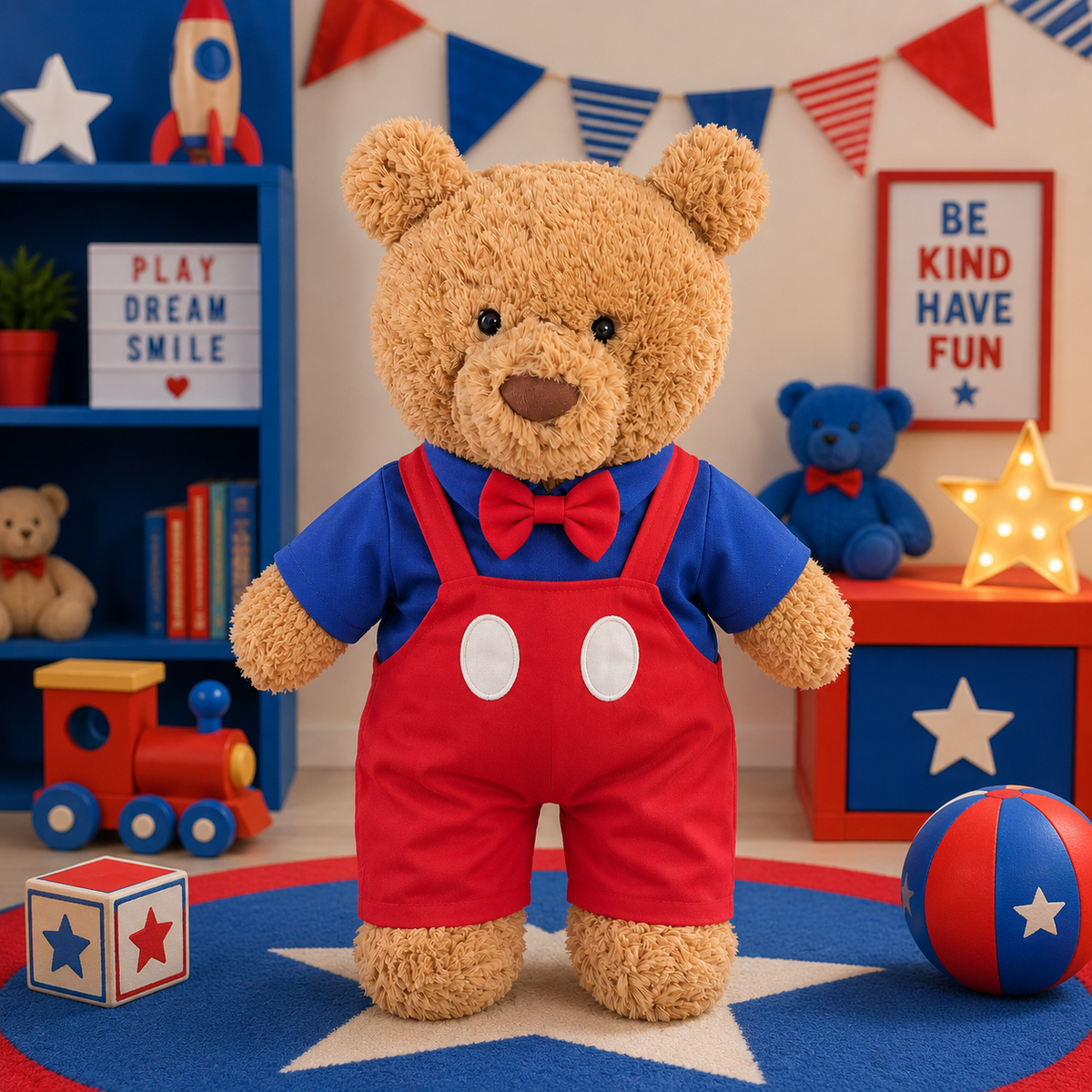 Red & Blue Overalls Outfit Set for Bartholomew Bear Plush – 14-Inch Outfit