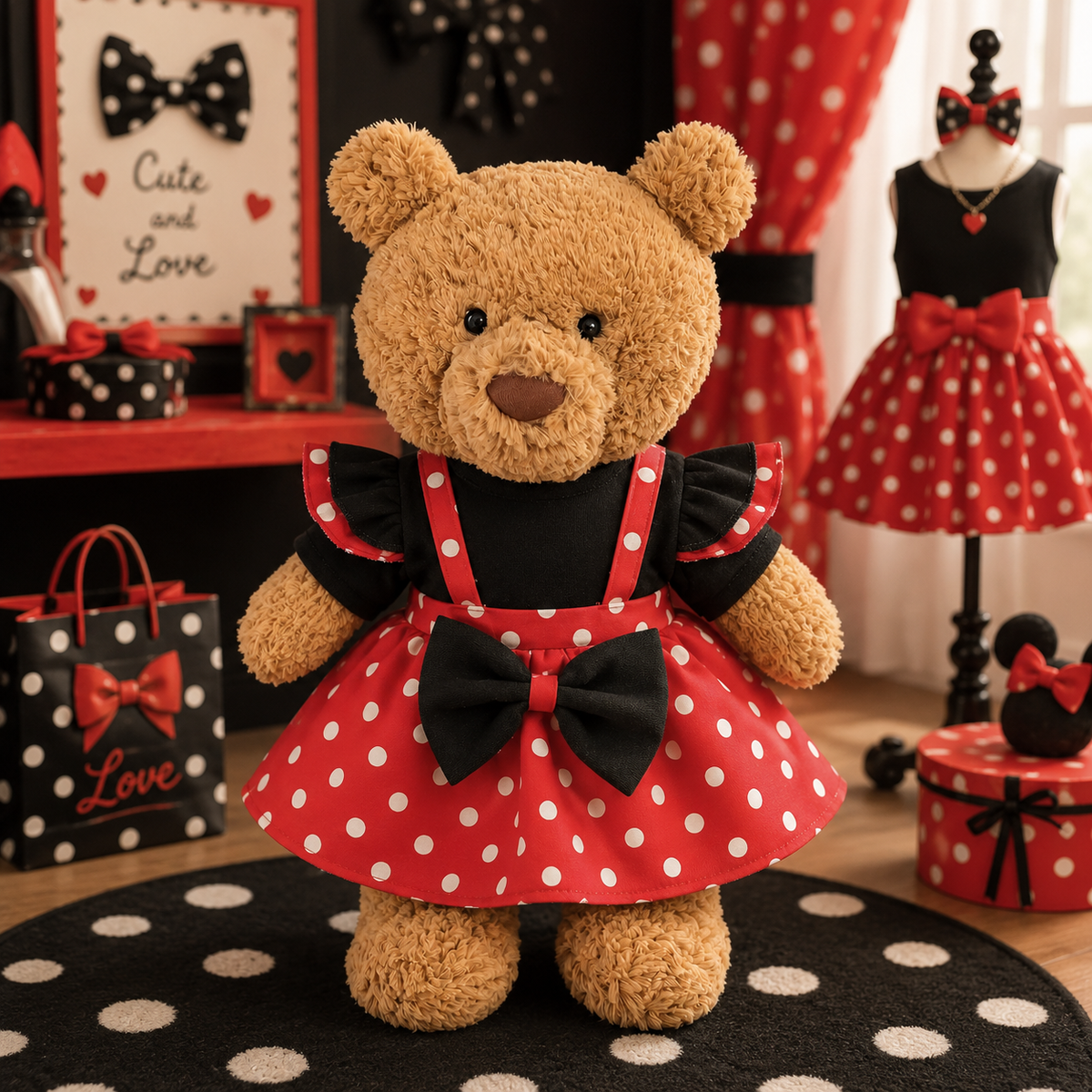Red Polka Dot Dress Outfit Set for Bartholomew Bear Plush – 14-Inch Outfit