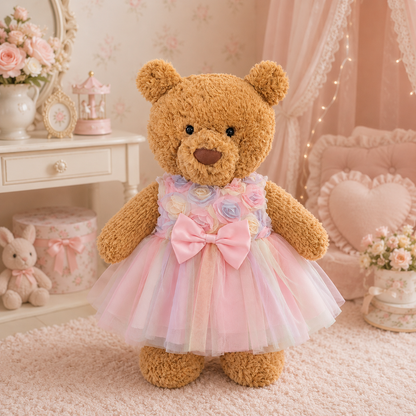 Rainbow Rose Tulle Dress for Bartholomew Bear Plush – 14-Inch Outfit