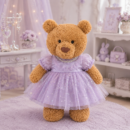 Purple Sequin Tulle Dress for Bartholomew Bear Plush – 14-Inch Outfit
