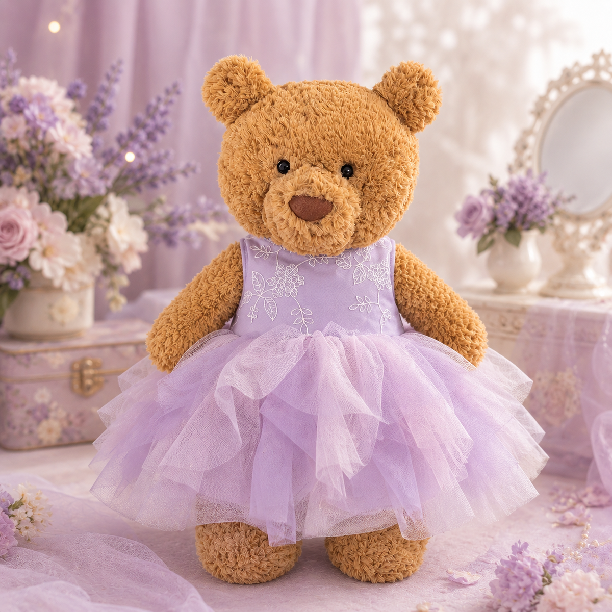 Purple Ruffle Tulle Dress for Bartholomew Bear Plush – 14-Inch Outfit