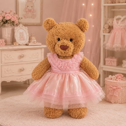 Pink Shimmer Tulle Puffy Dress for Bartholomew Bear Plush – 14-Inch Outfit