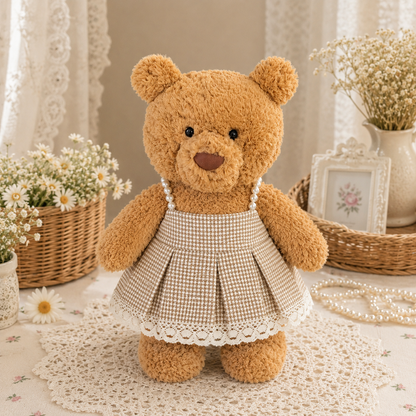 Houndstooth Pearl Dress for Bartholomew Bear Plush – 14-Inch Outfit