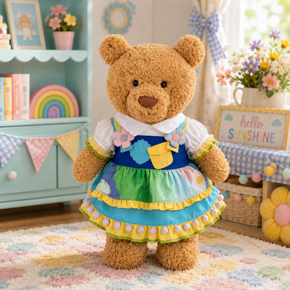 Blue Ombre Puffy Dress for Bartholomew Bear Plush – 14-Inch Outfit