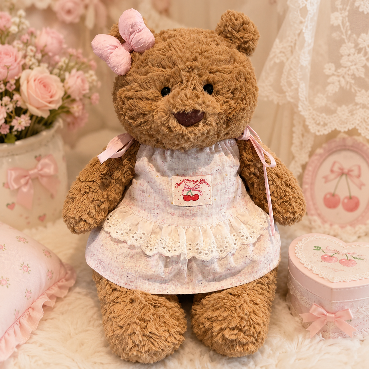Medium/Large Bartholomew bear Outfit - Cherry Dress Outfit Set