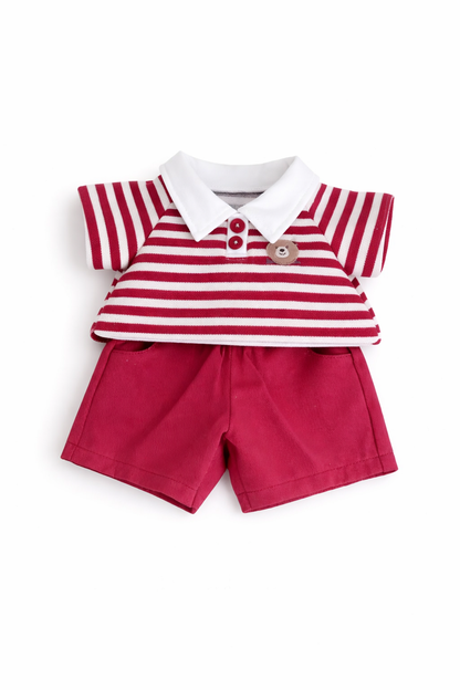 Bartholomew bear cute clothes outfits - Red Striped Polo Outfit Set