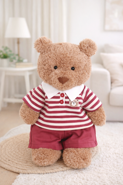 Bartholomew bear cute clothes outfits - Red Striped Polo Outfit Set