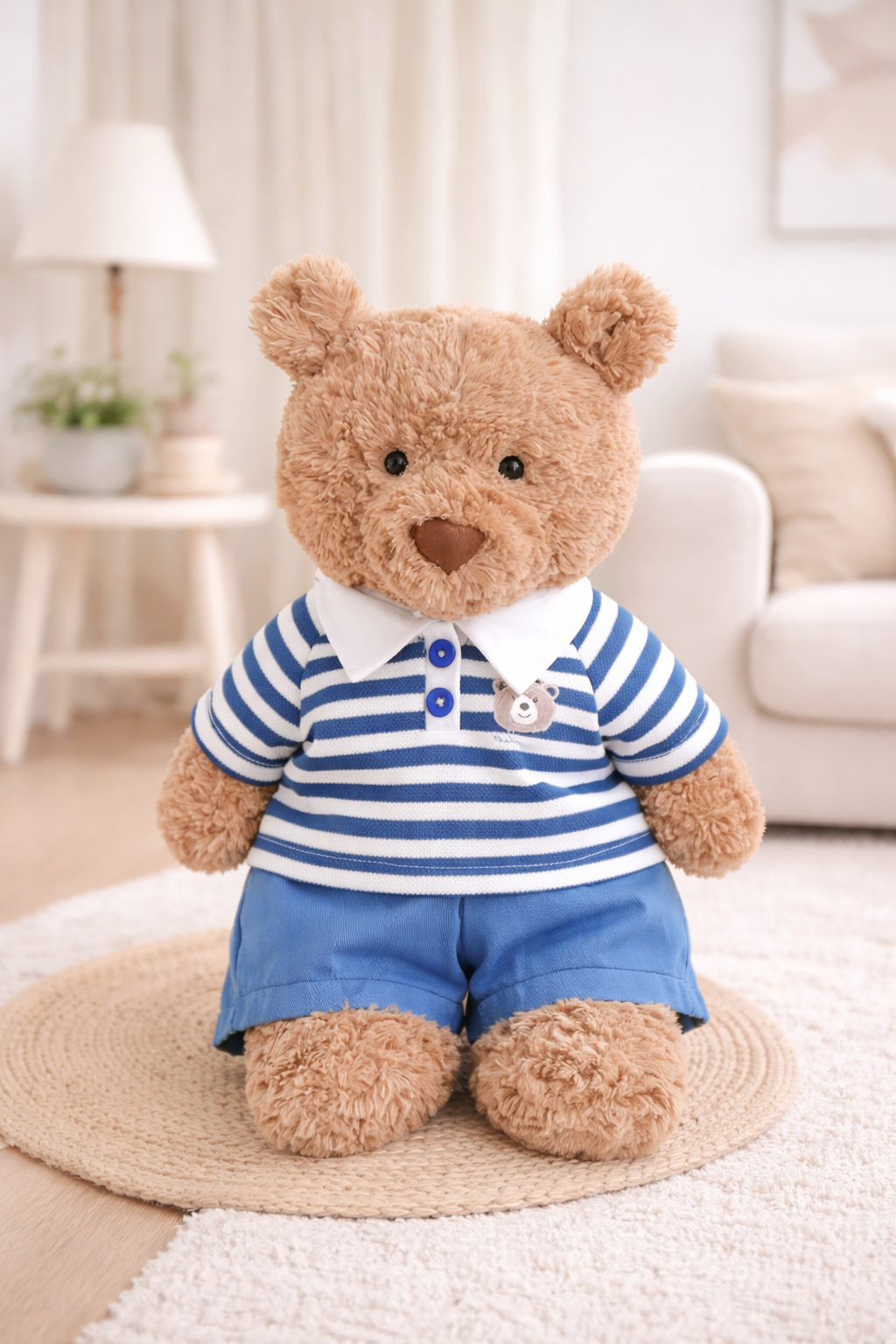 Bartholomew bear cute clothes outfits - Blue Striped Polo Outfit Set