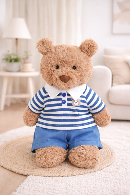 Bartholomew bear cute clothes outfits - Blue Striped Polo Outfit Set