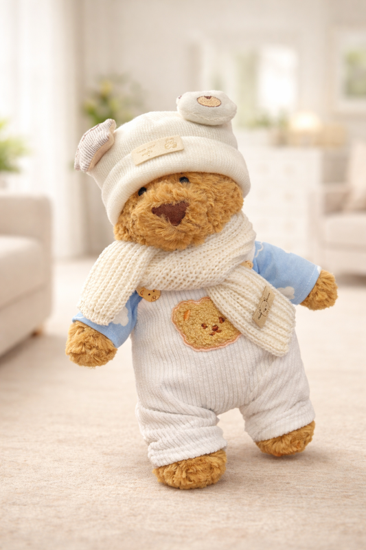 Medium Bartholomew bear clothes outfits - Starfish Hat, Cloud T-Shirt & White Overalls