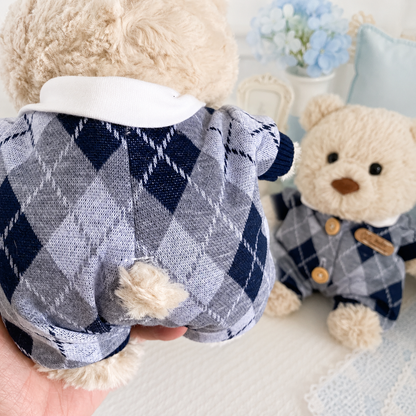 Bartholomew Bear Junior clothes outfits - Blue Argyle Knit Romper